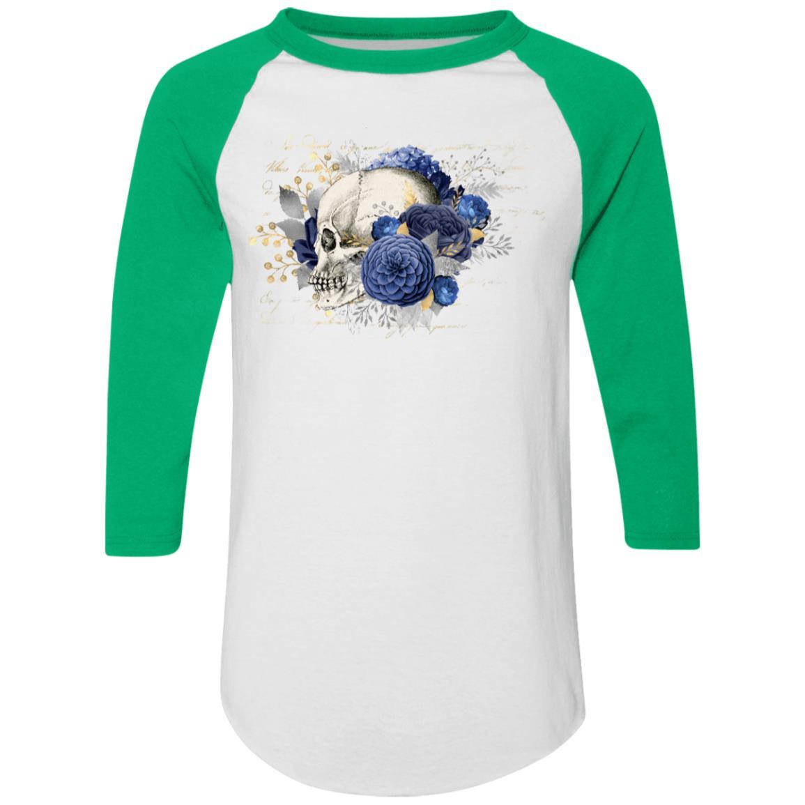 T-Shirts White/Kelly / S Winey Bitches Co Skull Design #5 Colorblock Raglan Jersey WineyBitchesCo
