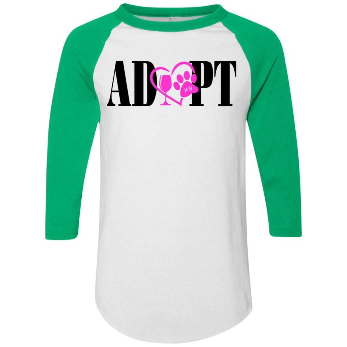 T-Shirts White/Kelly / S WineyBitches.Co “Adopt” Colorblock Raglan Jersey-Pink Heart-Blk Lettering WineyBitchesCo