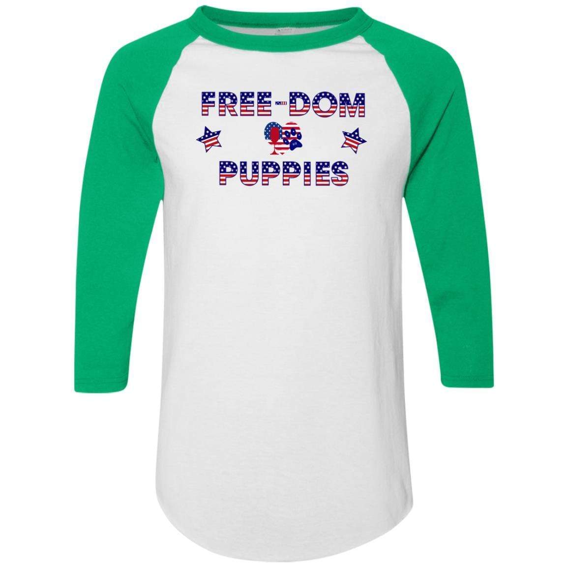 T-Shirts White/Kelly / S WineyBitches.Co Free-Dom Puppies Colorblock Raglan Jersey WineyBitchesCo