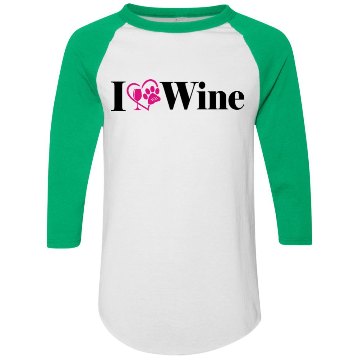T-Shirts White/Kelly / S WineyBitches.Co "I Love Wine" Augusta Colorblock Raglan Jersey WineyBitchesCo