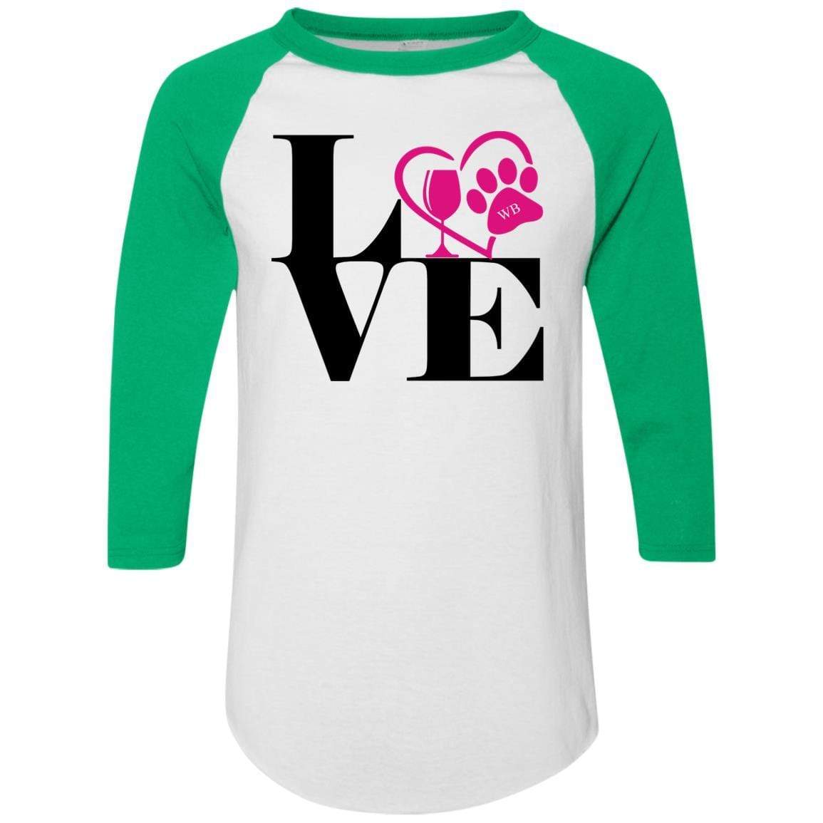 T-Shirts White/Kelly / S WineyBitches.Co "Love Paw 2" Augusta Colorblock Raglan Jersey WineyBitchesCo