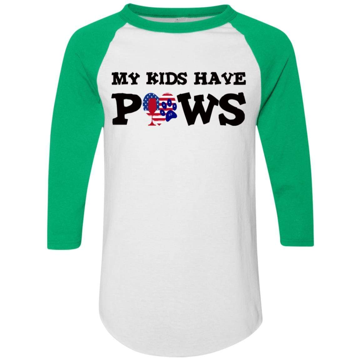 T-Shirts White/Kelly / S WineyBitches.Co My Kids Have Paws Colorblock Raglan Jersey WineyBitchesCo