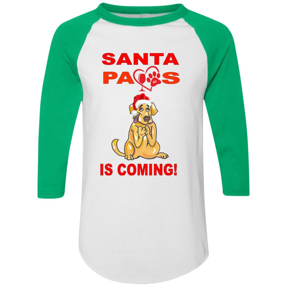 T-Shirts White/Kelly / S WineyBitches.co "Santa Paws Is Coming" Augusta Colorblock Raglan Jersey WineyBitchesCo