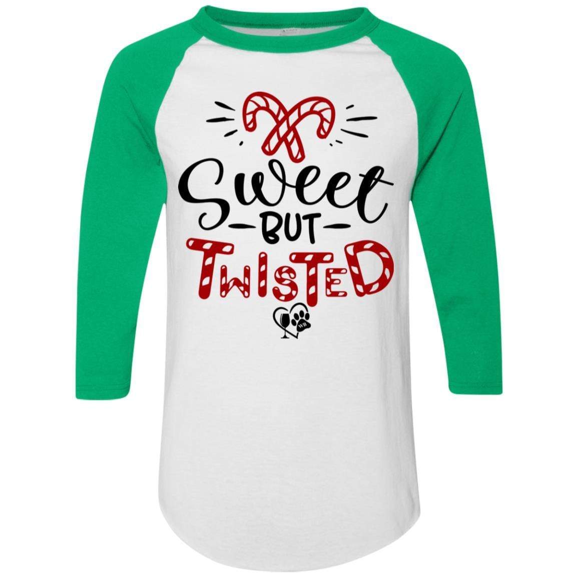 T-Shirts White/Kelly / S WineyBitches.Co "Sweet But Twisted" Holiday Colorblock Raglan Jersey WineyBitchesCo