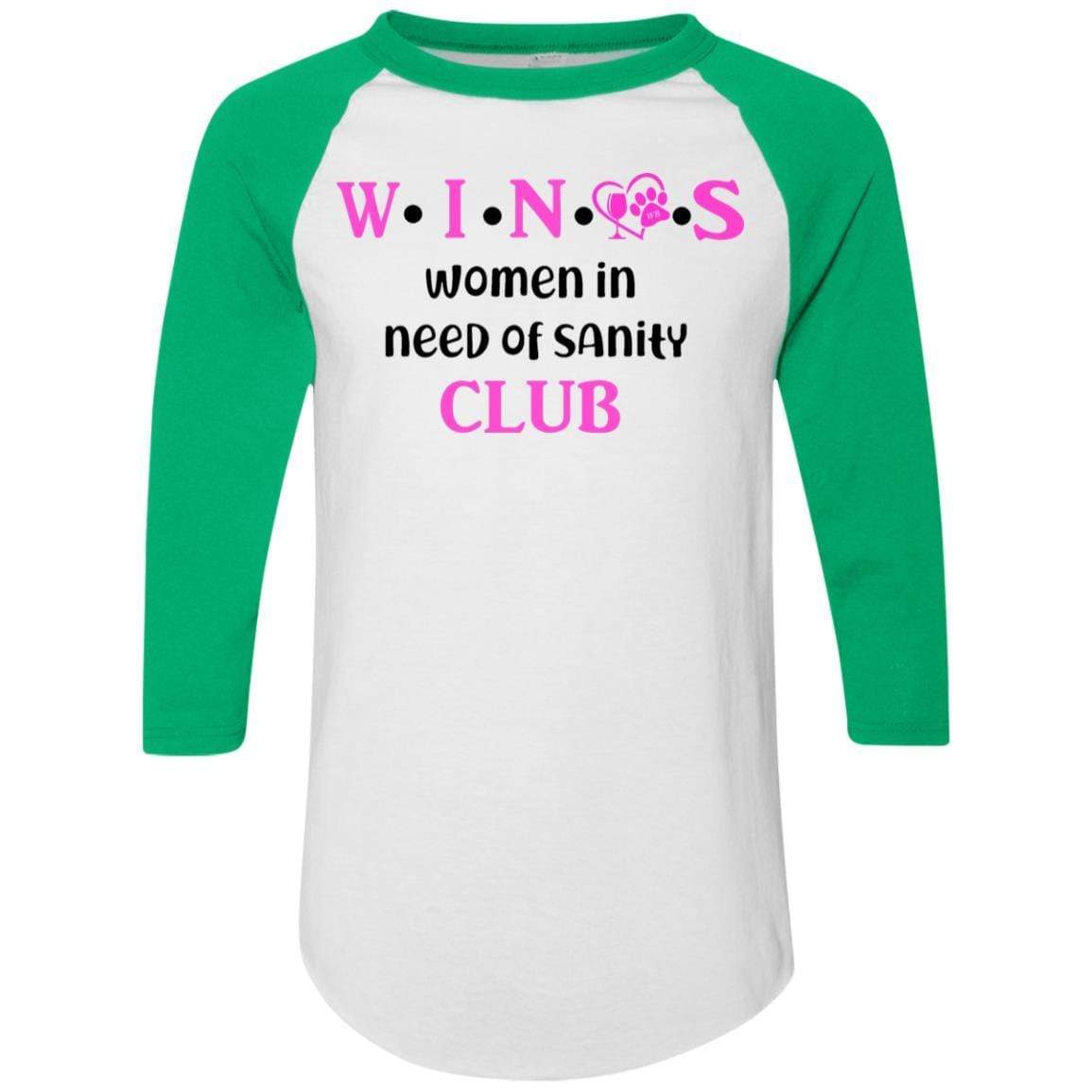 T-Shirts White/Kelly / S WineyBitches.Co WINOS Club Colorblock Raglan Jersey (Pink Lettering) WineyBitchesCo