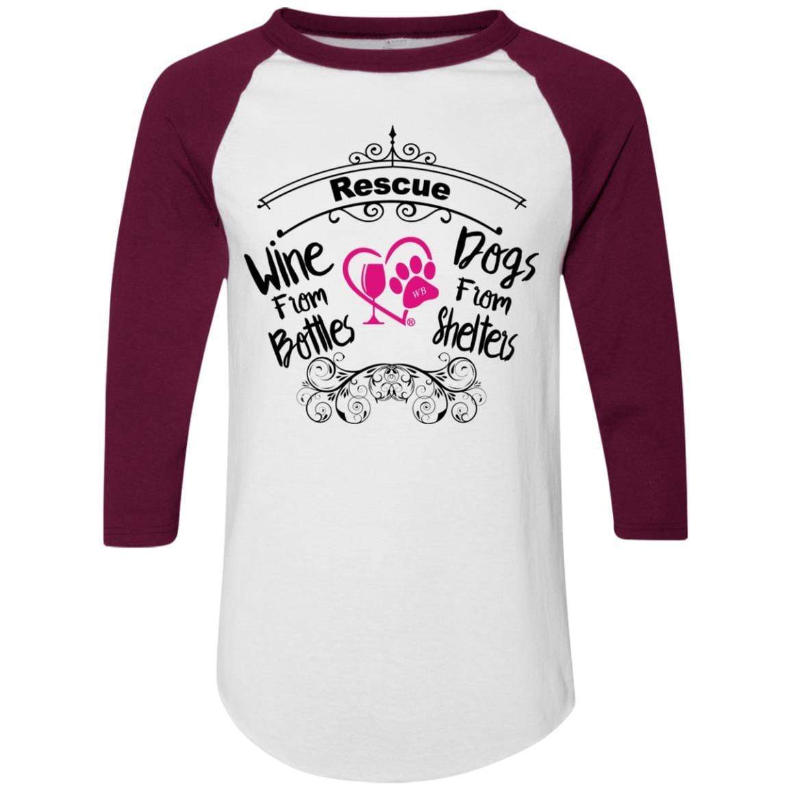 T-Shirts White/Maroon / S Winey Bitches Co "I Rescue Wine From Bottles & Dog From Shelters" Colorblock Raglan Jersey WineyBitchesCo