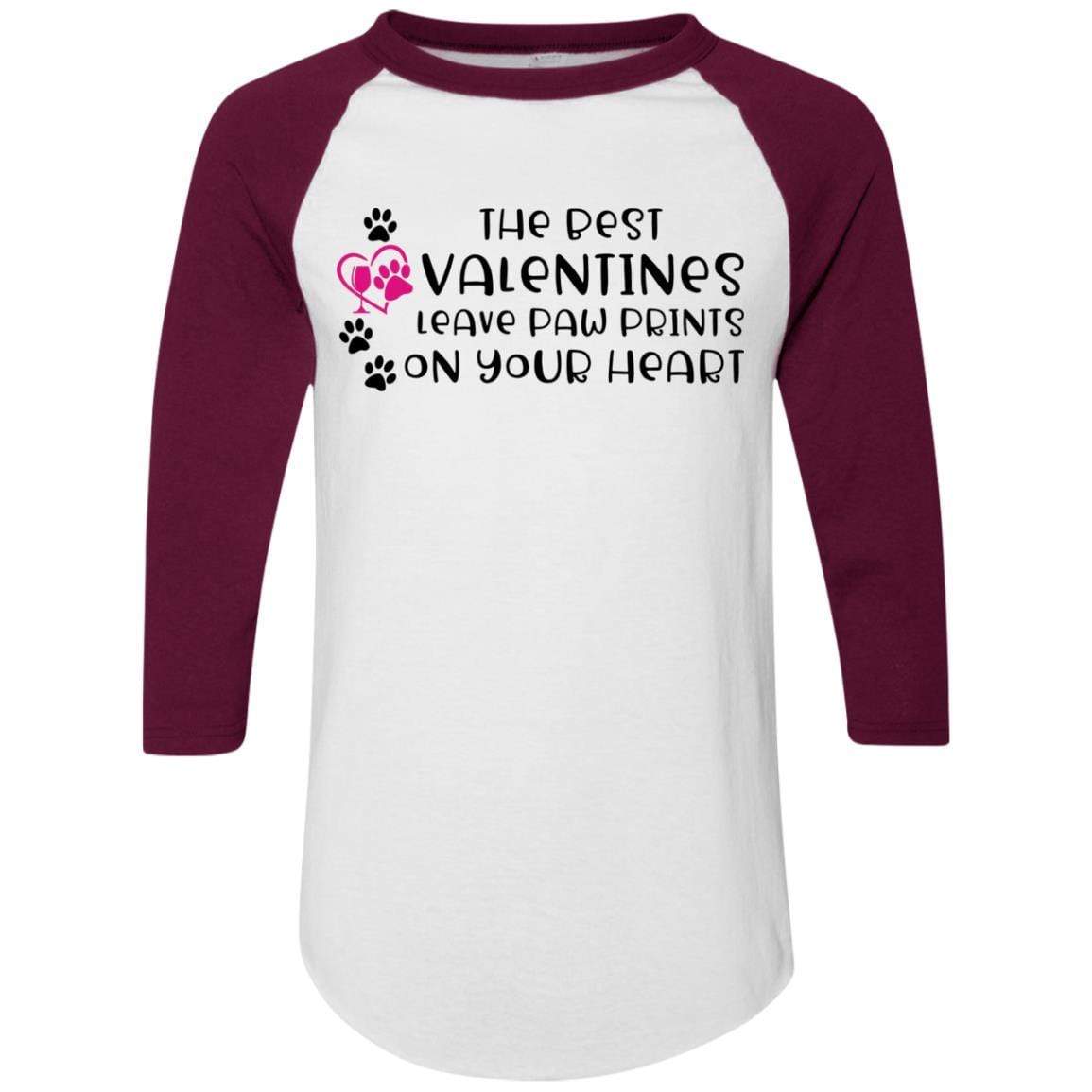 T-Shirts White/Maroon / S Winey Bitches Co "The Best Valentines Leave Paw Prints On Your Heart" Colorblock Raglan Jersey WineyBitchesCo