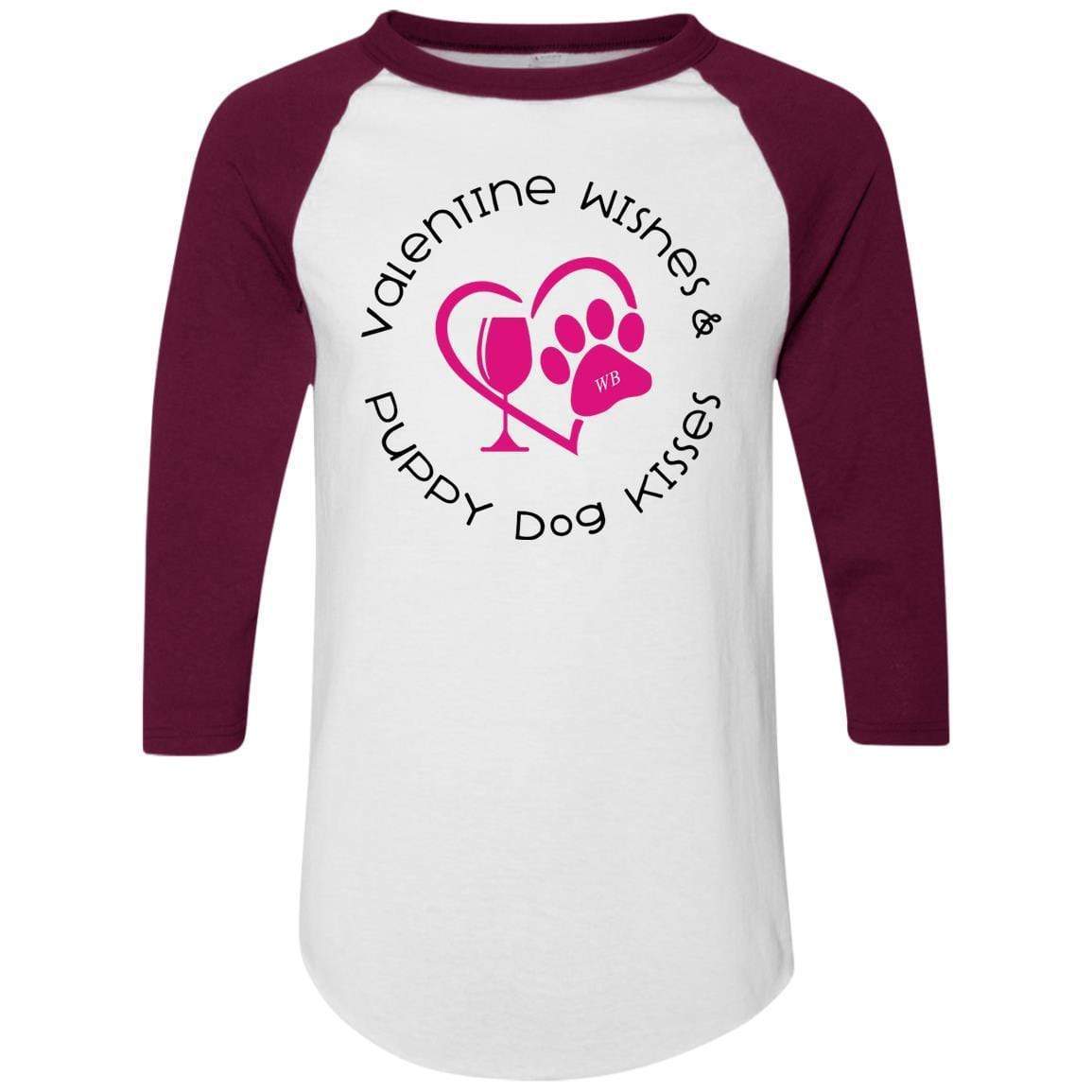 T-Shirts White/Maroon / S Winey Bitches Co 'Valentine Wishes and Puppy Dog Kisses" (Heart) Colorblock Raglan Jersey WineyBitchesCo