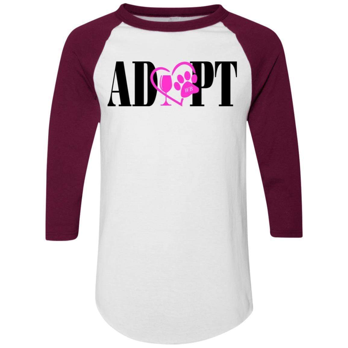 T-Shirts White/Maroon / S WineyBitches.Co “Adopt” Colorblock Raglan Jersey-Pink Heart-Blk Lettering WineyBitchesCo