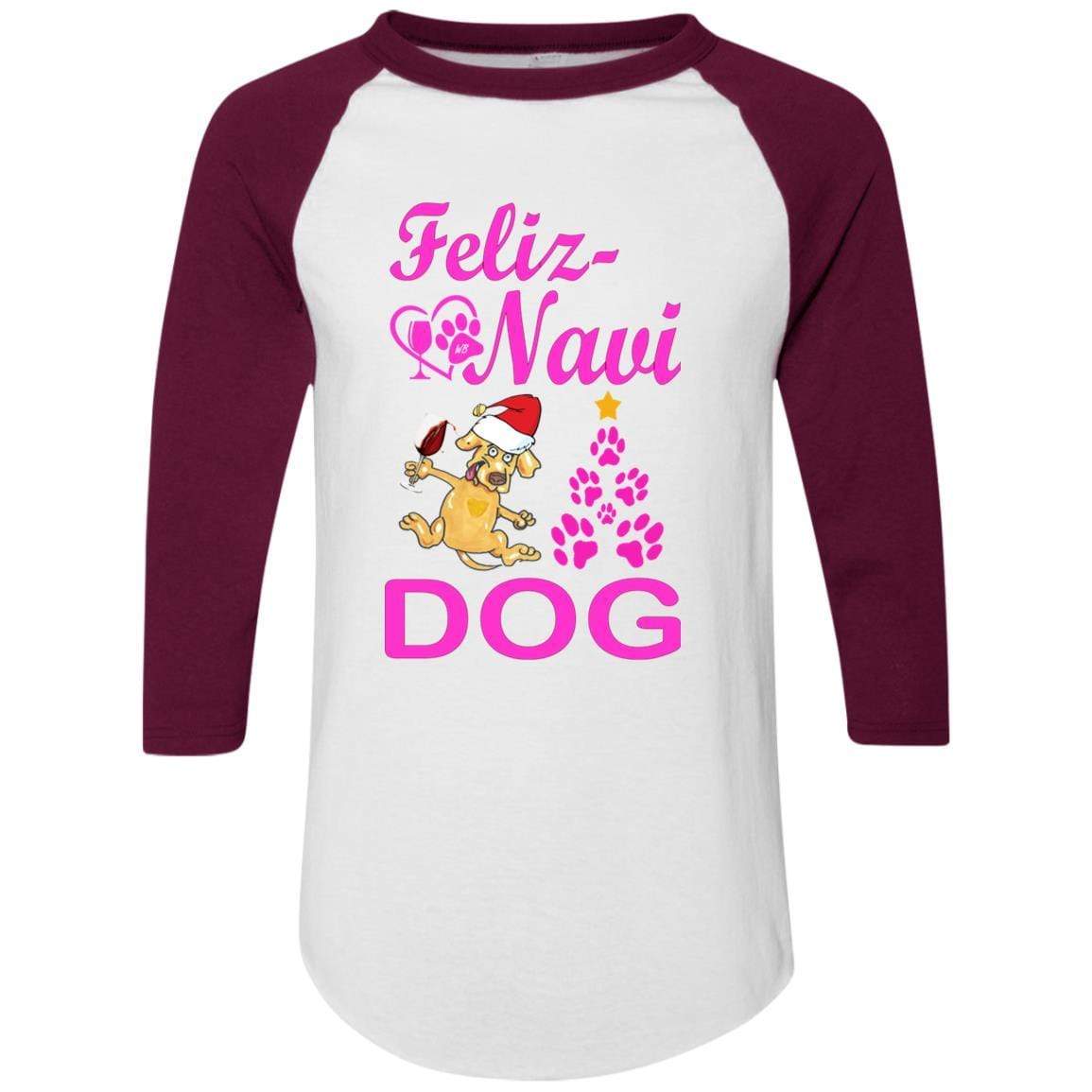 T-Shirts White/Maroon / S WineyBitches.co Feliz Navi Dog Colorblock Raglan Jersey-Pink WineyBitchesCo