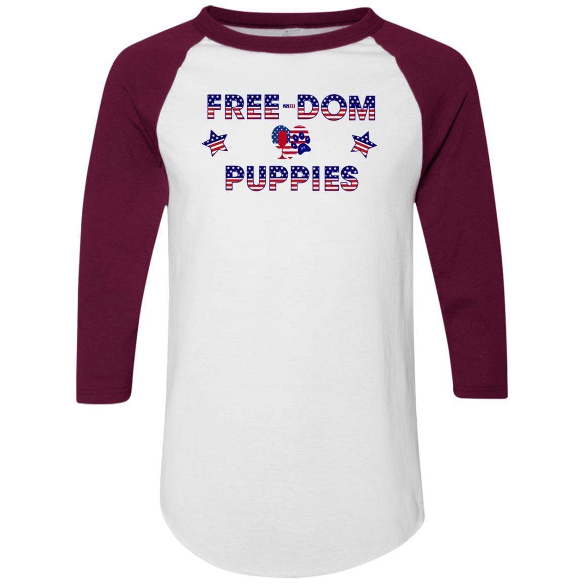 T-Shirts White/Maroon / S WineyBitches.Co Free-Dom Puppies Colorblock Raglan Jersey WineyBitchesCo