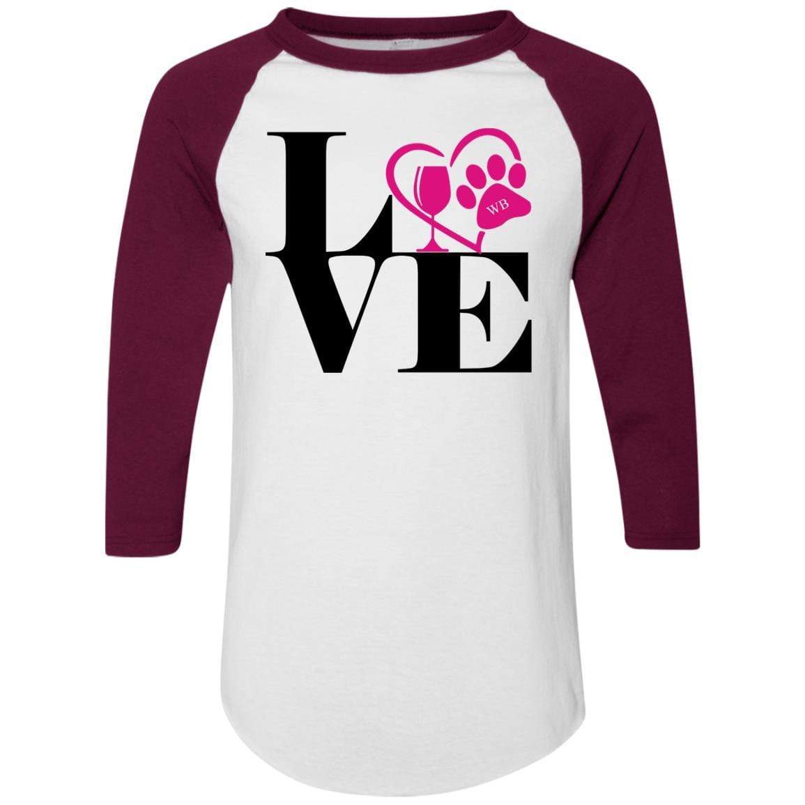 T-Shirts White/Maroon / S WineyBitches.Co "Love Paw 2" Augusta Colorblock Raglan Jersey WineyBitchesCo