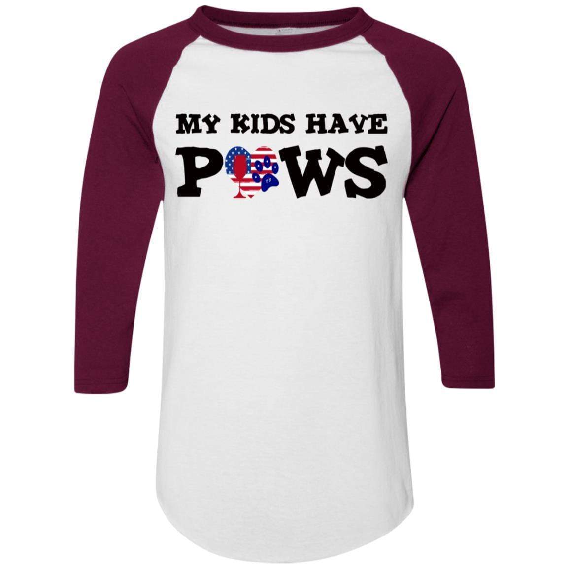 T-Shirts White/Maroon / S WineyBitches.Co My Kids Have Paws Colorblock Raglan Jersey WineyBitchesCo