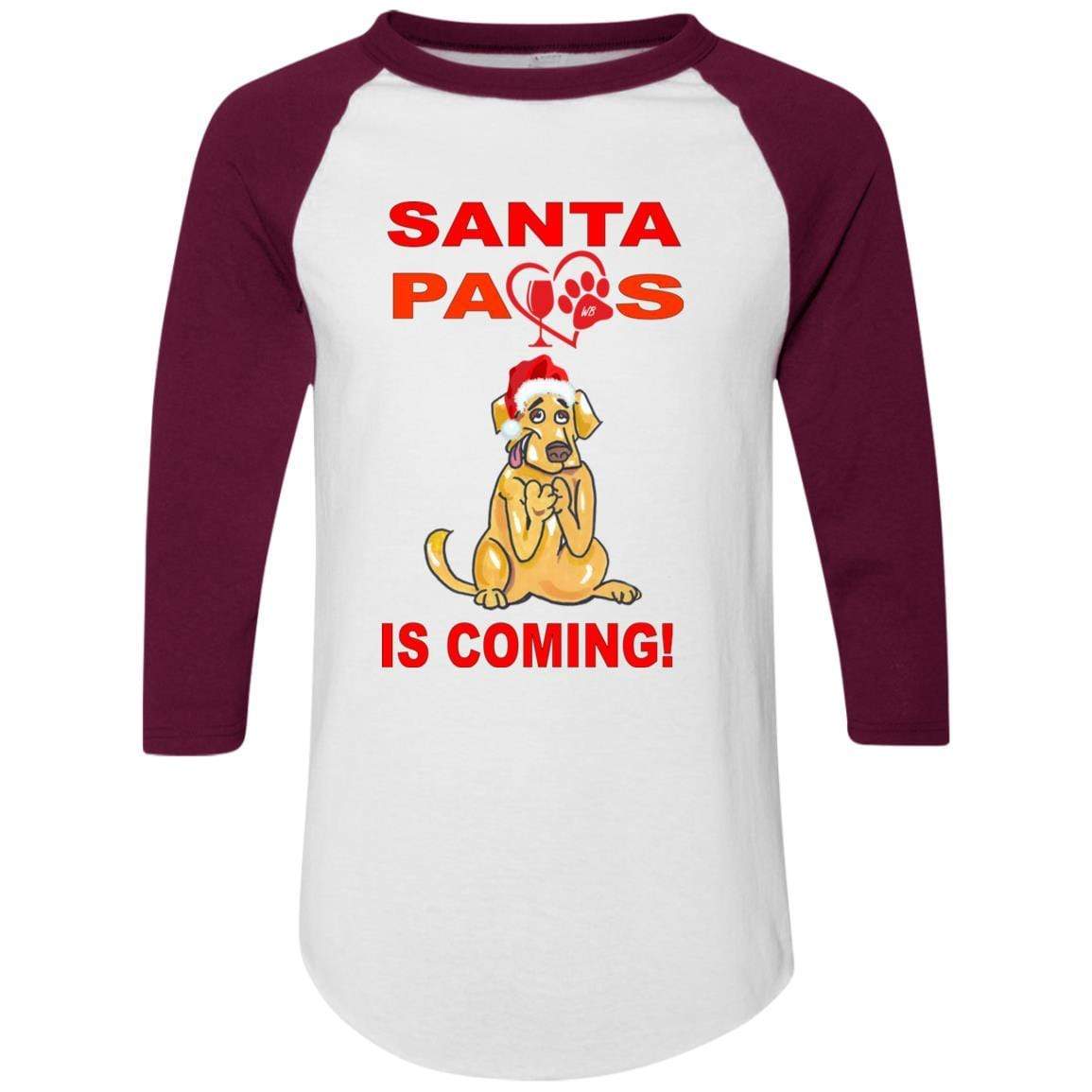 T-Shirts White/Maroon / S WineyBitches.co "Santa Paws Is Coming" Augusta Colorblock Raglan Jersey WineyBitchesCo