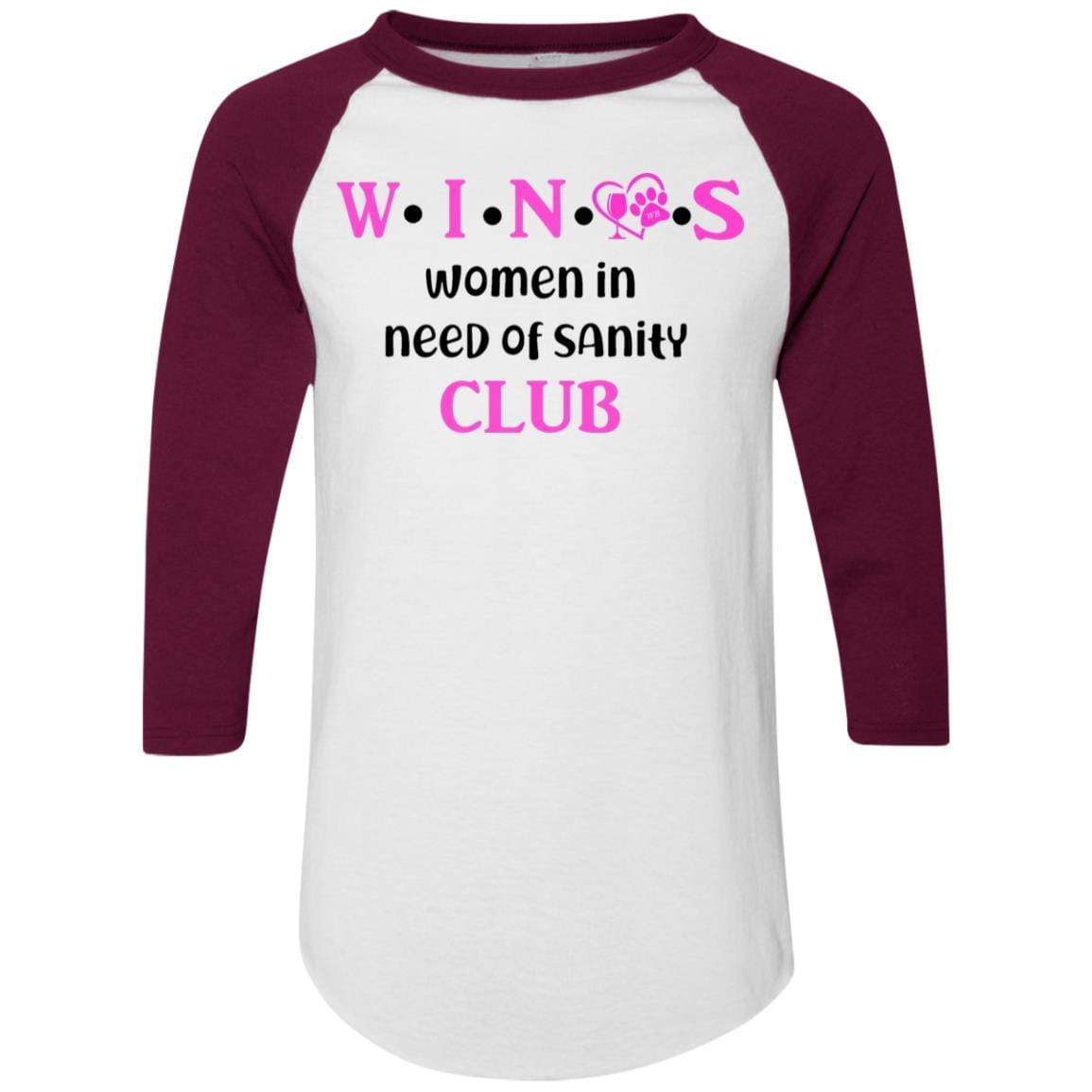 T-Shirts White/Maroon / S WineyBitches.Co WINOS Club Colorblock Raglan Jersey (Pink Lettering) WineyBitchesCo