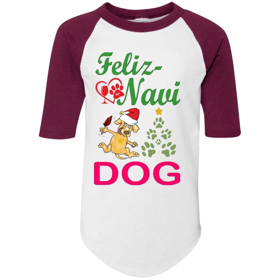 T-Shirts White/Maroon / YS WineyBitches.co Feliz Navi Dog Youth Colorblock Raglan Jersey WineyBitchesCo