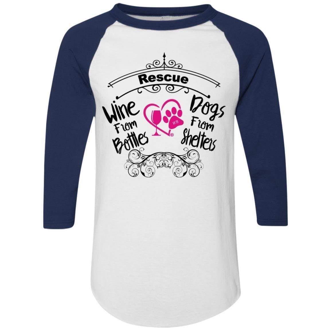 T-Shirts White/Navy / S Winey Bitches Co "I Rescue Wine From Bottles & Dog From Shelters" Colorblock Raglan Jersey WineyBitchesCo