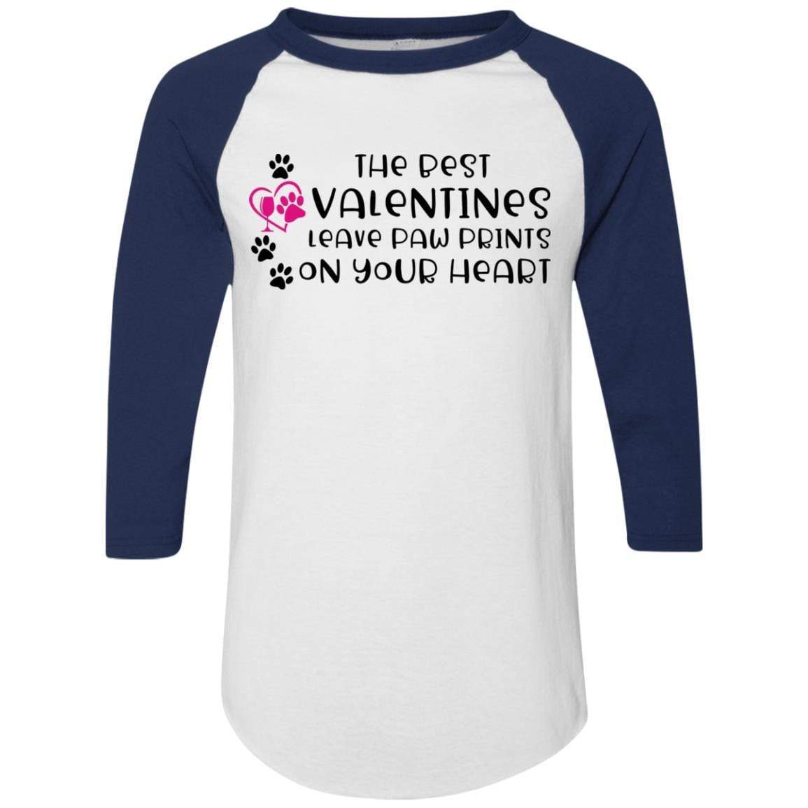 T-Shirts White/Navy / S Winey Bitches Co "The Best Valentines Leave Paw Prints On Your Heart" Colorblock Raglan Jersey WineyBitchesCo