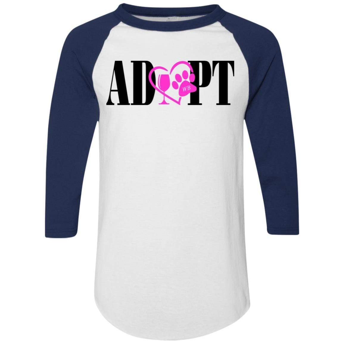 T-Shirts White/Navy / S WineyBitches.Co “Adopt” Colorblock Raglan Jersey-Pink Heart-Blk Lettering WineyBitchesCo