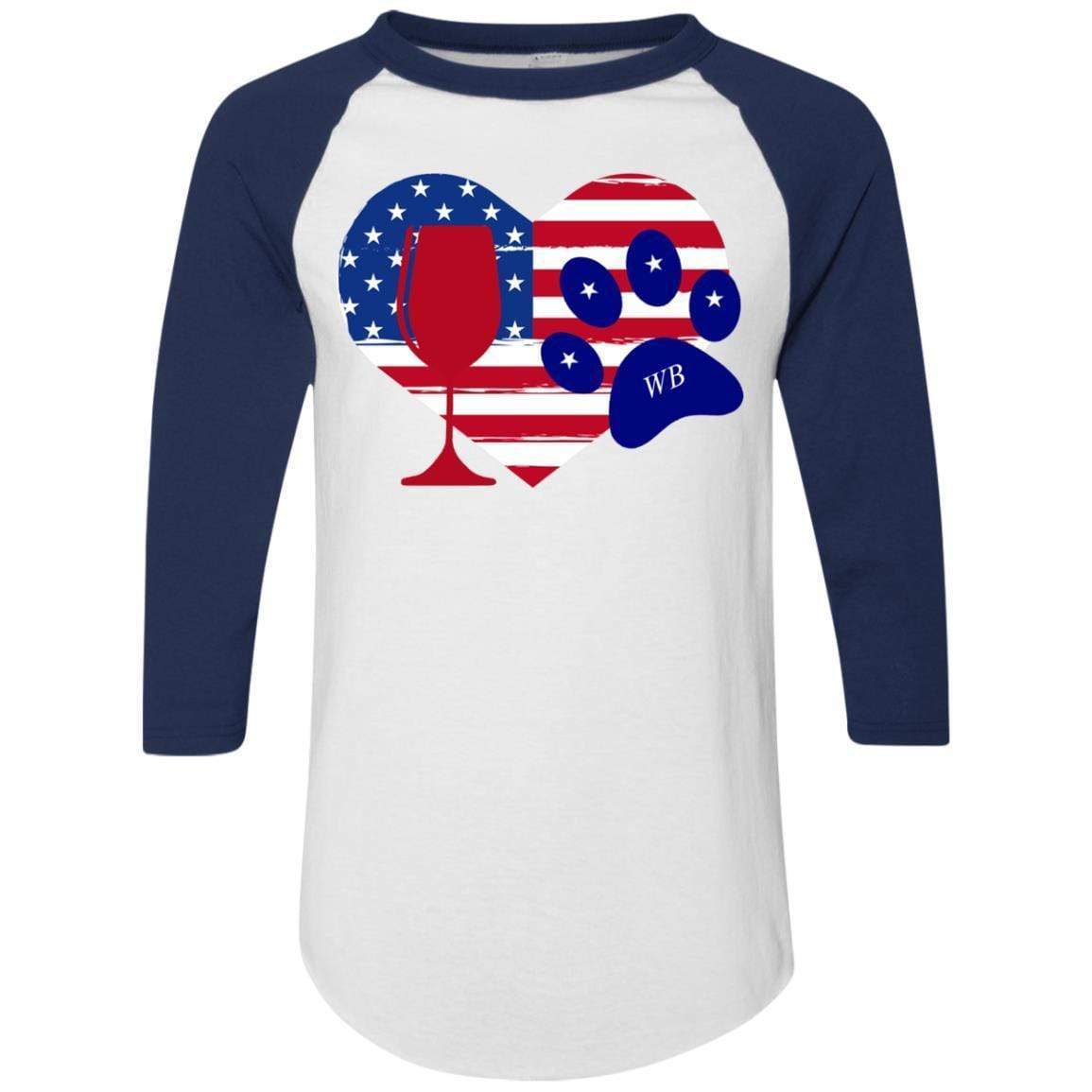 T-Shirts White/Navy / S WineyBitches.Co American Wine Paw Heart Colorblock Raglan Jersey WineyBitchesCo