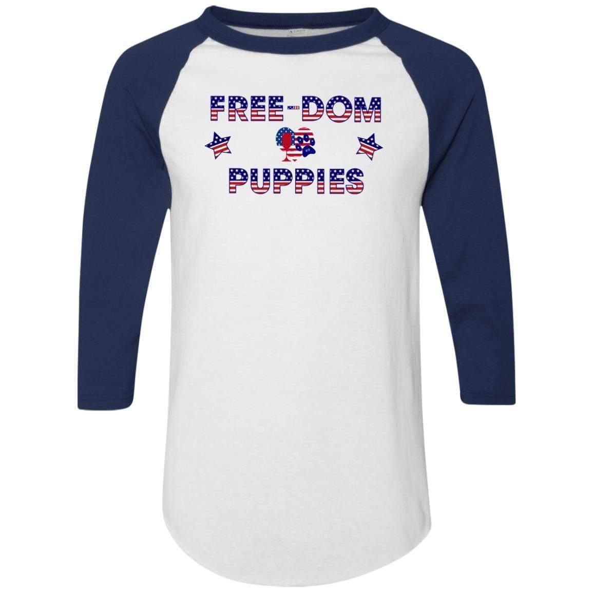 T-Shirts White/Navy / S WineyBitches.Co Free-Dom Puppies Colorblock Raglan Jersey WineyBitchesCo