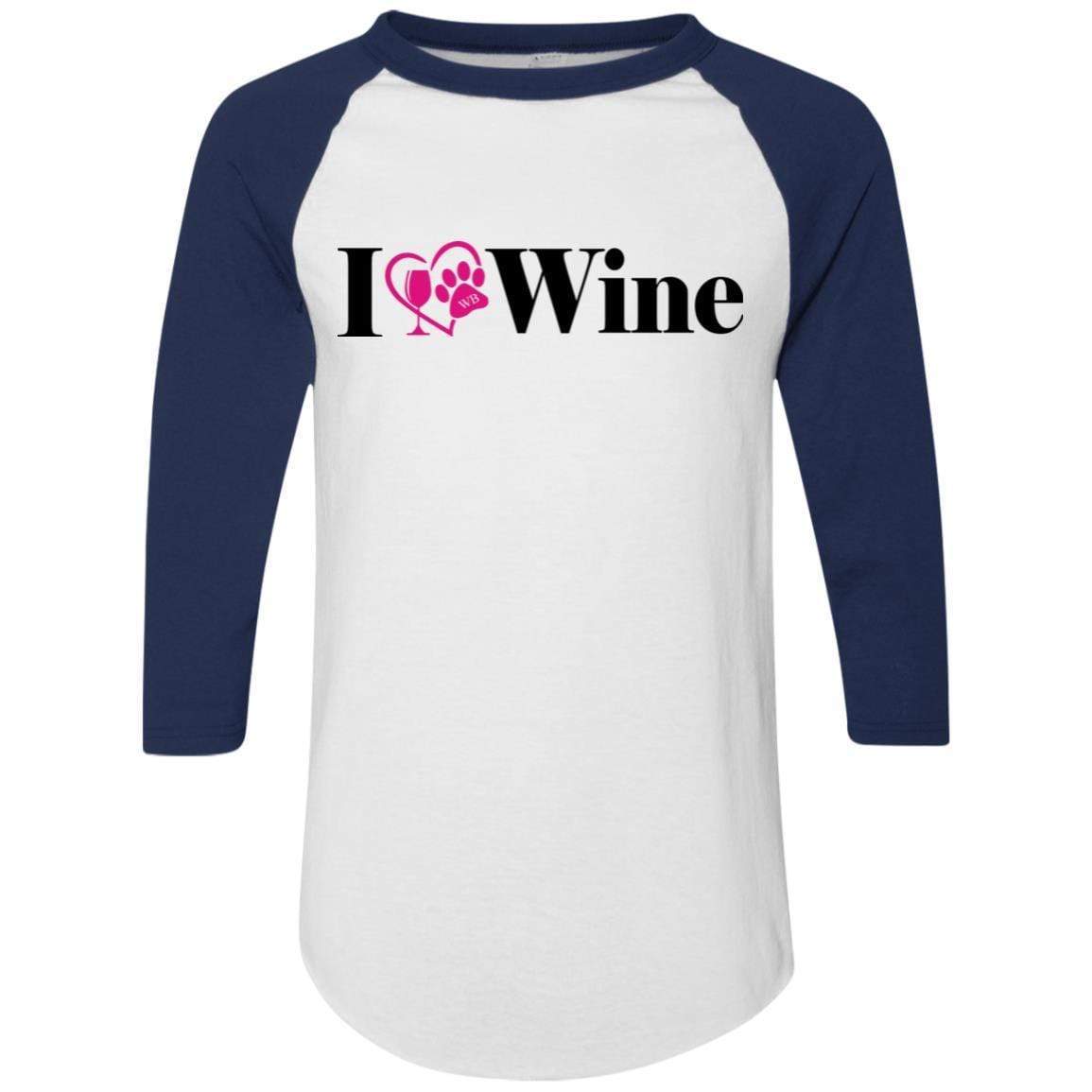 T-Shirts White/Navy / S WineyBitches.Co "I Love Wine" Augusta Colorblock Raglan Jersey WineyBitchesCo
