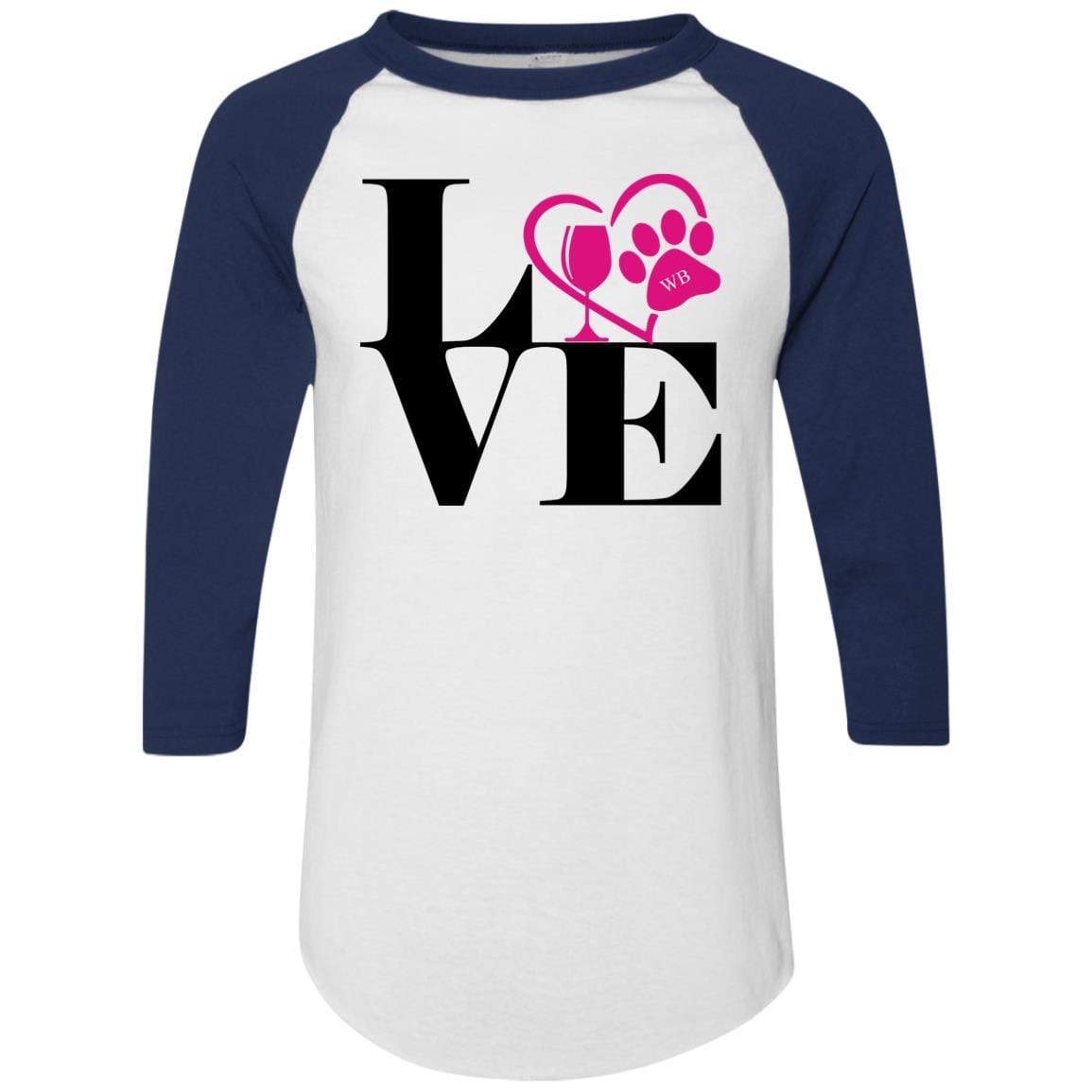 T-Shirts White/Navy / S WineyBitches.Co "Love Paw 2" Augusta Colorblock Raglan Jersey WineyBitchesCo