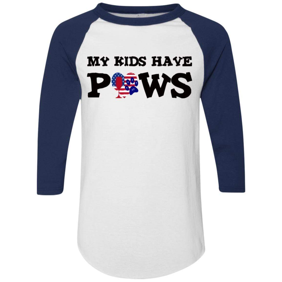 T-Shirts White/Navy / S WineyBitches.Co My Kids Have Paws Colorblock Raglan Jersey WineyBitchesCo