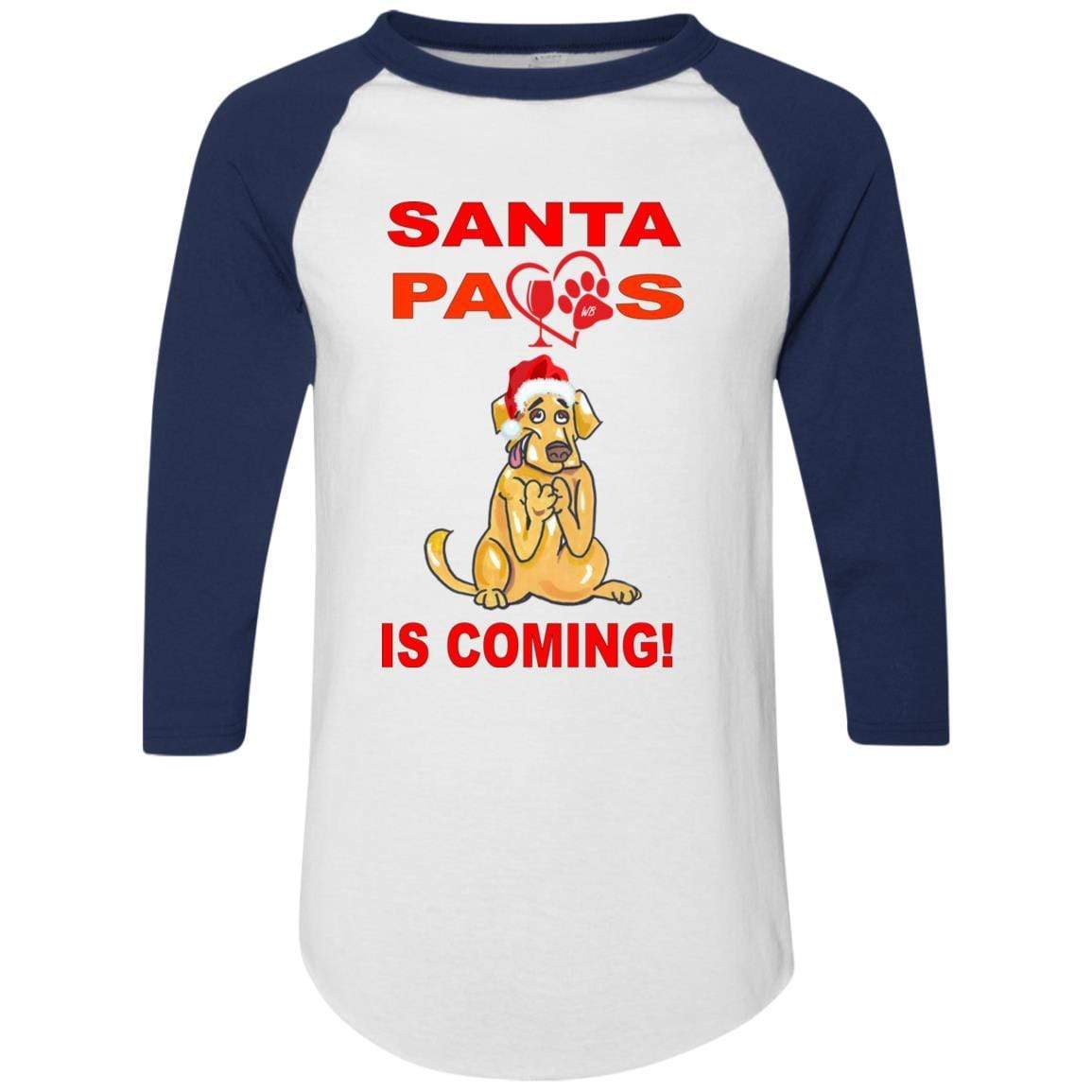T-Shirts White/Navy / S WineyBitches.co "Santa Paws Is Coming" Augusta Colorblock Raglan Jersey WineyBitchesCo