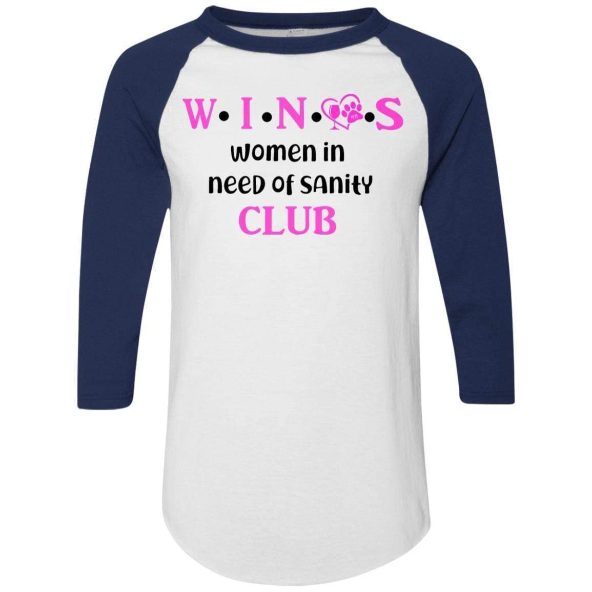 T-Shirts White/Navy / S WineyBitches.Co WINOS Club Colorblock Raglan Jersey (Pink Lettering) WineyBitchesCo