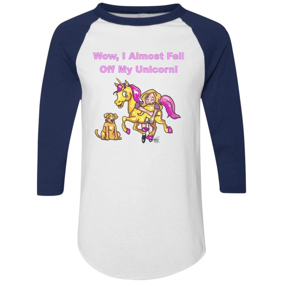 T-Shirts White/Navy / S WineyBitches.co "Wow I Almost Fell Off My Unicorn Colorblock Raglan Jersey WineyBitchesCo