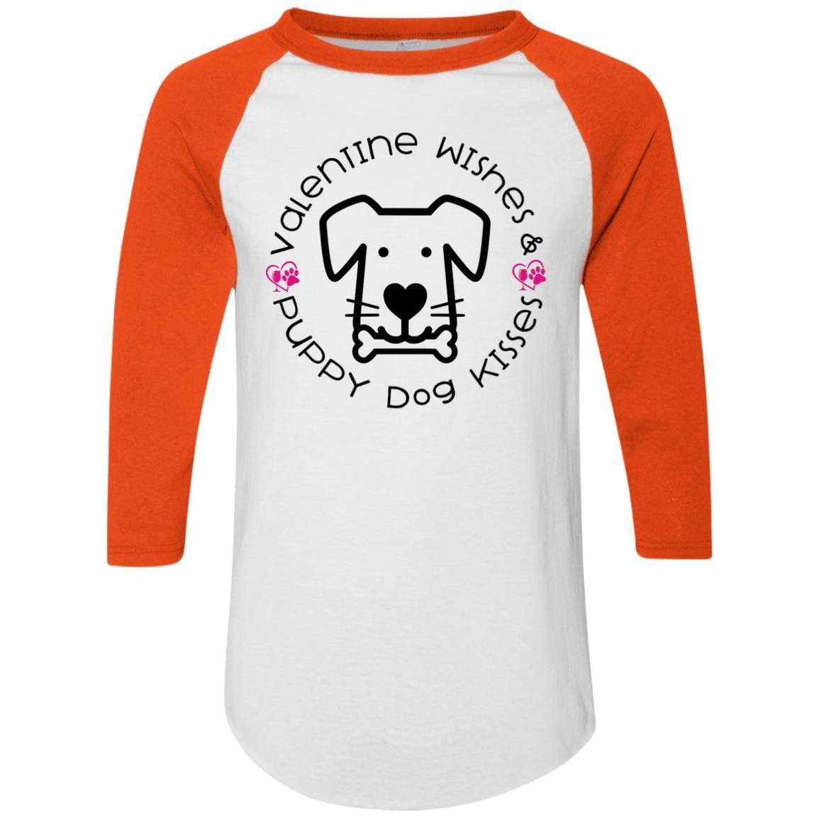 T-Shirts White/Orange / S Winey Bitches Co 'Valentine Wishes and Puppy Dog Kisses" (Dog) Colorblock Raglan Jersey WineyBitchesCo