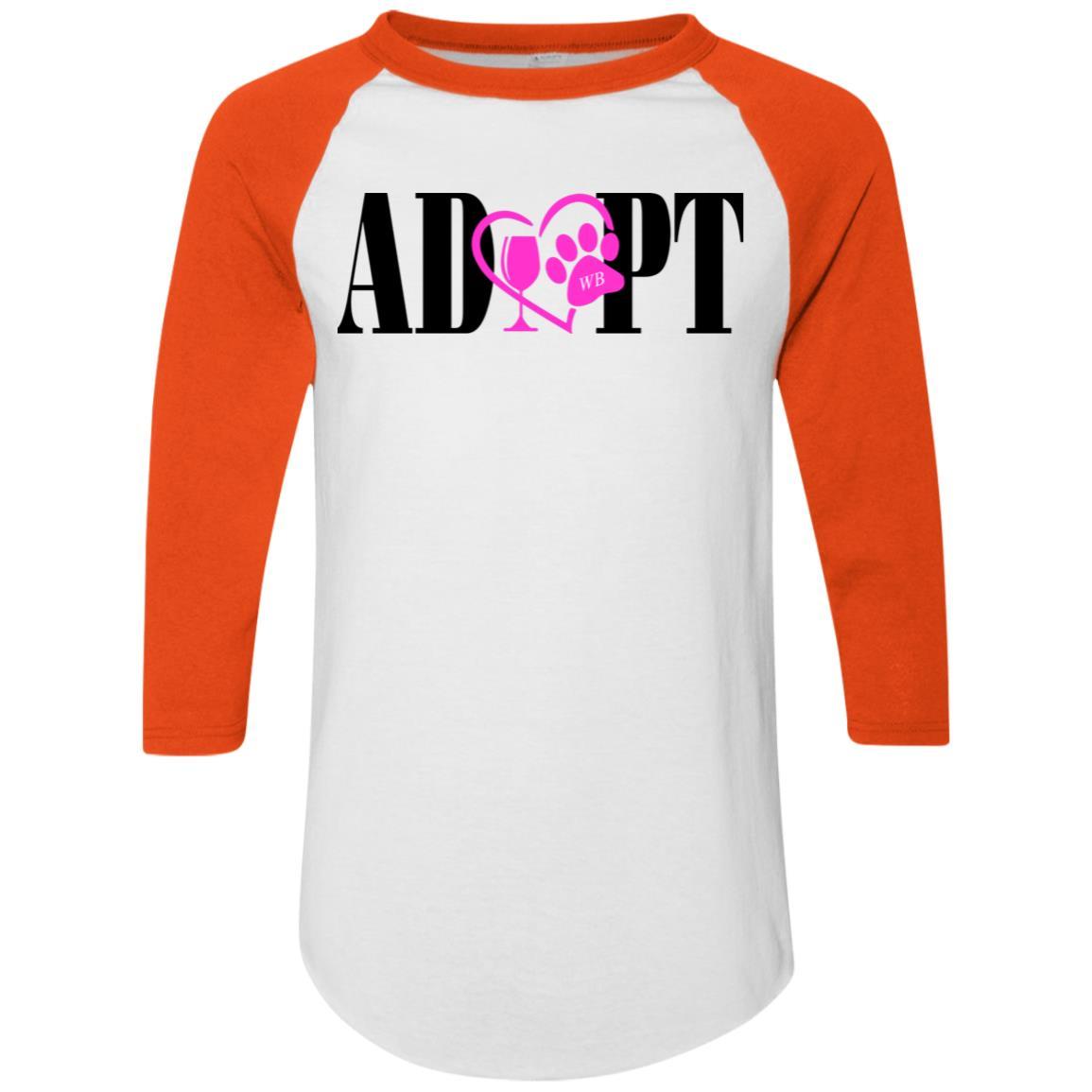 T-Shirts White/Orange / S WineyBitches.Co “Adopt” Colorblock Raglan Jersey-Pink Heart-Blk Lettering WineyBitchesCo