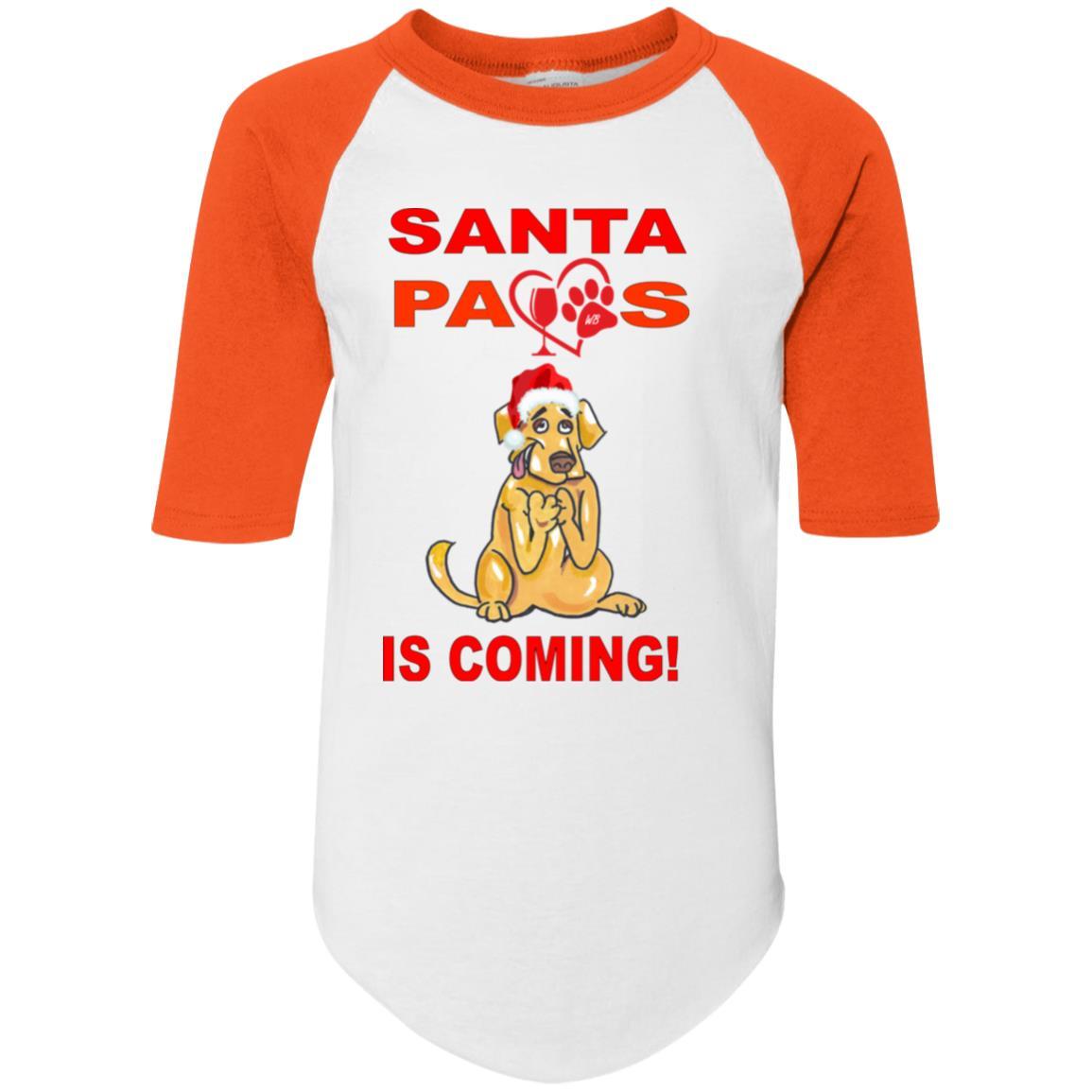 T-Shirts White/Orange / YS WineyBitches.co Santa Paws Is Coming Youth Colorblock Raglan Jersey WineyBitchesCo