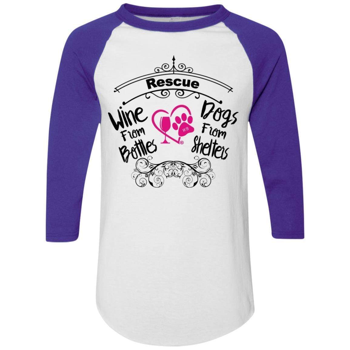 T-Shirts White/Purple / S Winey Bitches Co "I Rescue Wine From Bottles & Dog From Shelters" Colorblock Raglan Jersey WineyBitchesCo