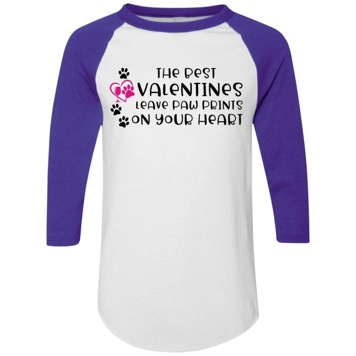 T-Shirts White/Purple / S Winey Bitches Co "The Best Valentines Leave Paw Prints On Your Heart" Colorblock Raglan Jersey WineyBitchesCo