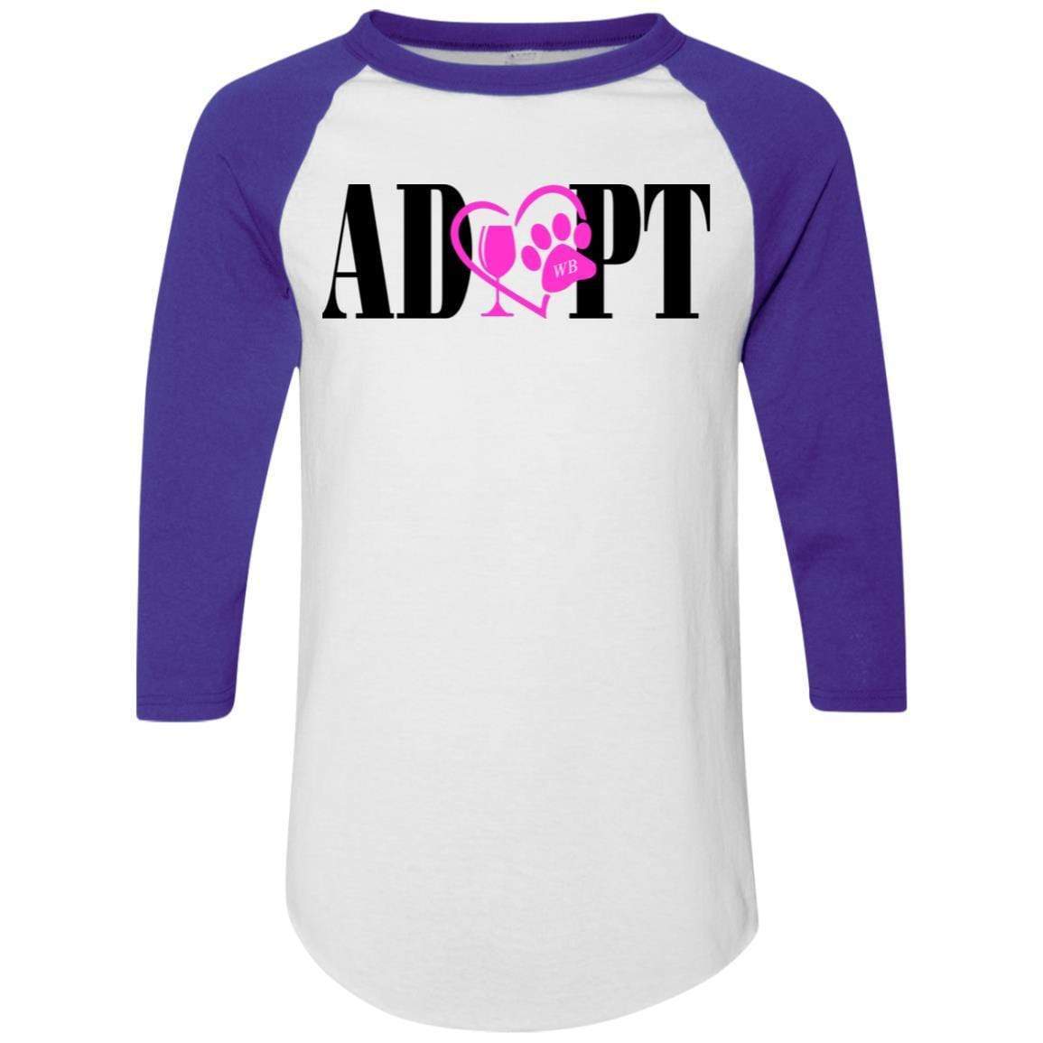 T-Shirts White/Purple / S WineyBitches.Co “Adopt” Colorblock Raglan Jersey-Pink Heart-Blk Lettering WineyBitchesCo