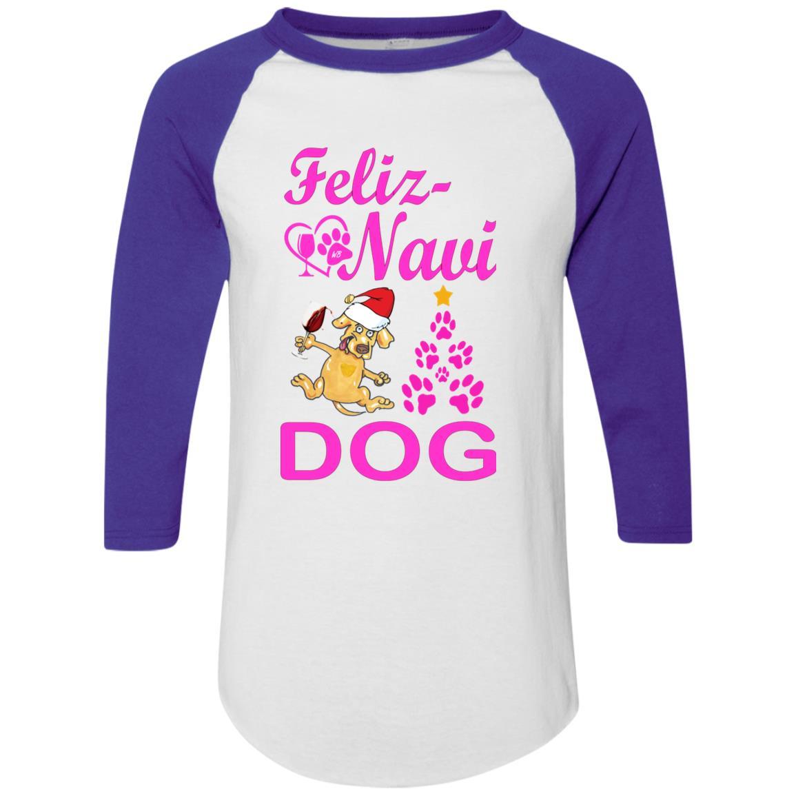 T-Shirts White/Purple / S WineyBitches.co Feliz Navi Dog Colorblock Raglan Jersey-Pink WineyBitchesCo