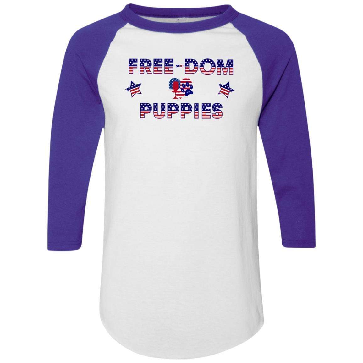 T-Shirts White/Purple / S WineyBitches.Co Free-Dom Puppies Colorblock Raglan Jersey WineyBitchesCo