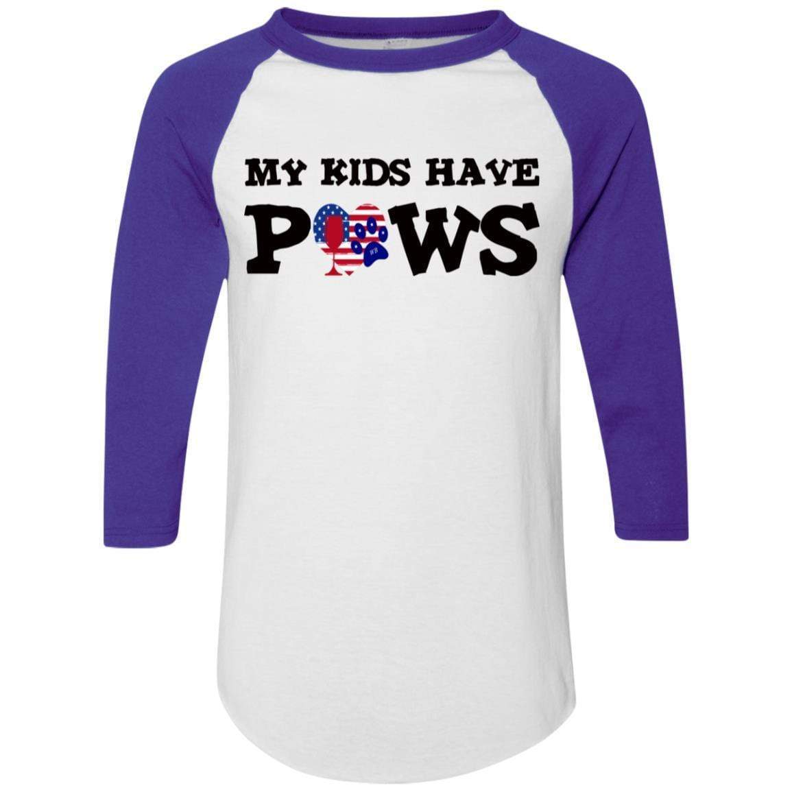 T-Shirts White/Purple / S WineyBitches.Co My Kids Have Paws Colorblock Raglan Jersey WineyBitchesCo