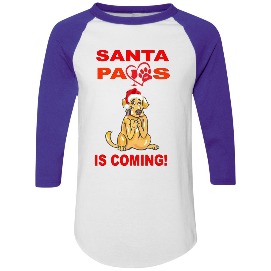 T-Shirts White/Purple / S WineyBitches.co "Santa Paws Is Coming" Augusta Colorblock Raglan Jersey WineyBitchesCo