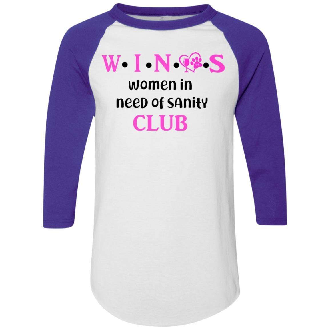 T-Shirts White/Purple / S WineyBitches.Co WINOS Club Colorblock Raglan Jersey (Pink Lettering) WineyBitchesCo