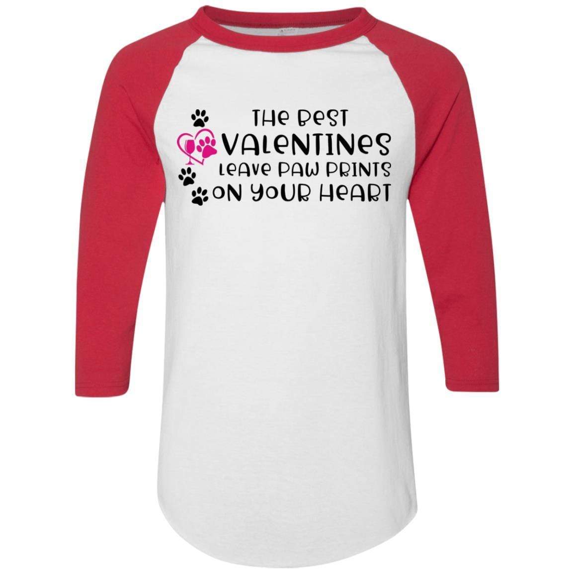 T-Shirts White/Red / S Winey Bitches Co "The Best Valentines Leave Paw Prints On Your Heart" Colorblock Raglan Jersey WineyBitchesCo