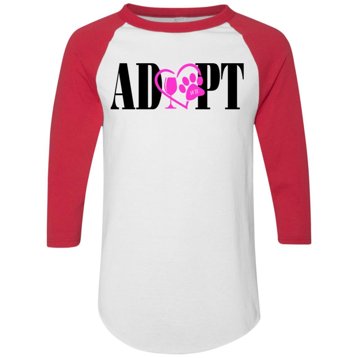 T-Shirts White/Red / S WineyBitches.Co “Adopt” Colorblock Raglan Jersey-Pink Heart-Blk Lettering WineyBitchesCo