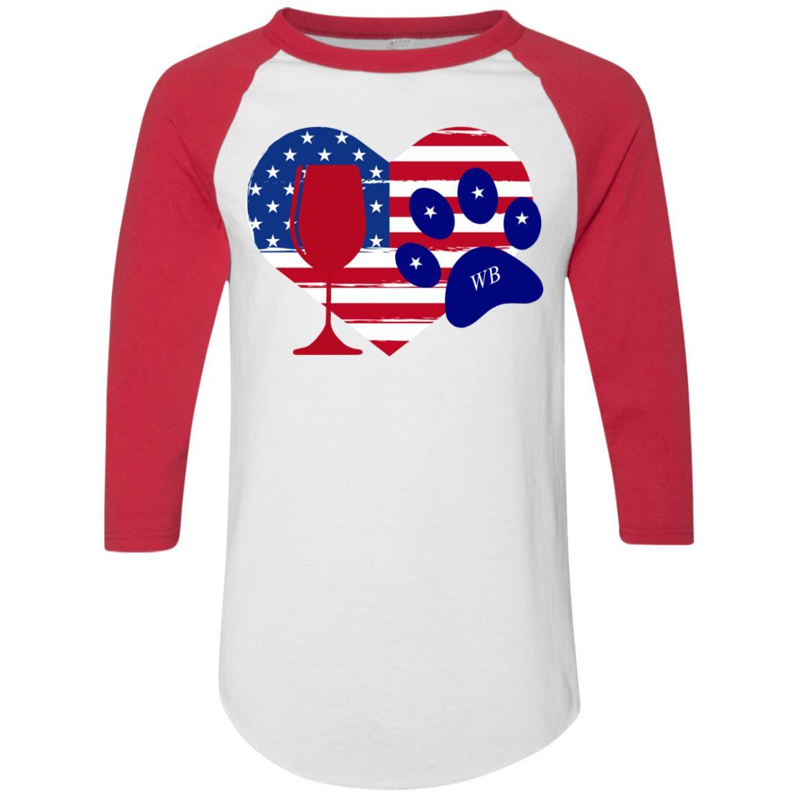 T-Shirts White/Red / S WineyBitches.Co American Wine Paw Heart Colorblock Raglan Jersey WineyBitchesCo