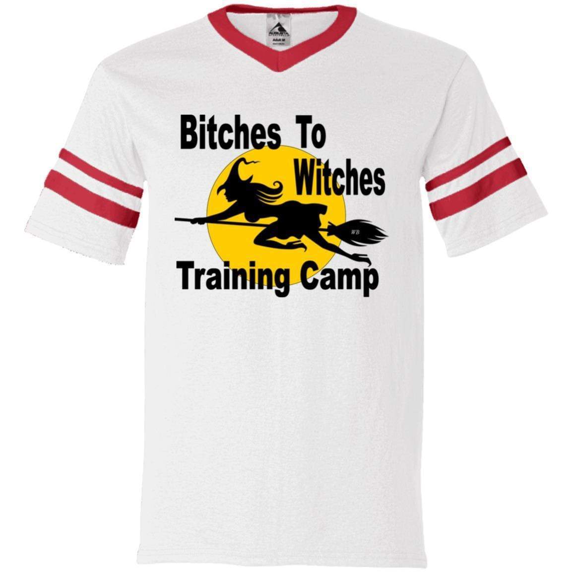 T-Shirts White/Red / S WineyBitches.Co "Bitches To Witches Training Camp" V-Neck Sleeve Stripe Jersey WineyBitchesCo