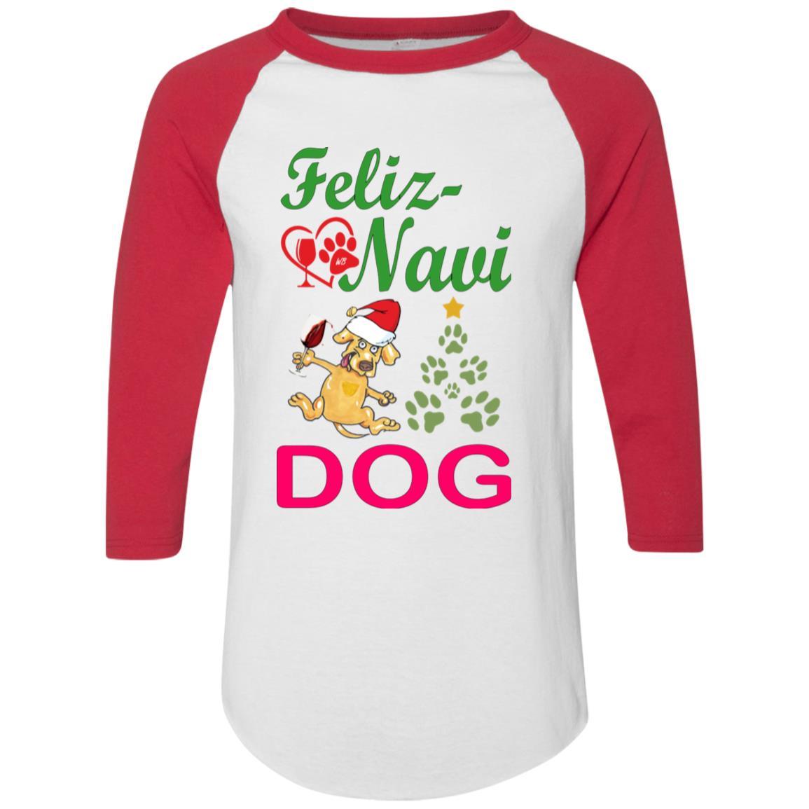T-Shirts White/Red / S WineyBitches.co Feliz Navi Dog Colorblock Raglan Jersey-Grn -Red WineyBitchesCo