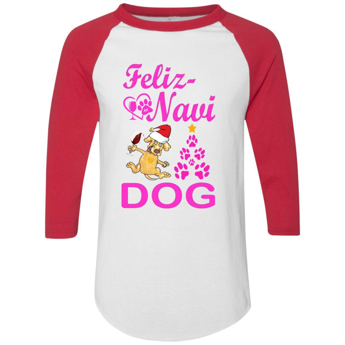 T-Shirts White/Red / S WineyBitches.co Feliz Navi Dog Colorblock Raglan Jersey-Pink WineyBitchesCo