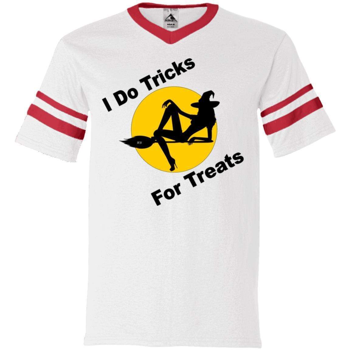 T-Shirts White/Red / S WineyBitches.Co "I Do Tricks For Treats" V-Neck Sleeve Stripe Jersey WineyBitchesCo