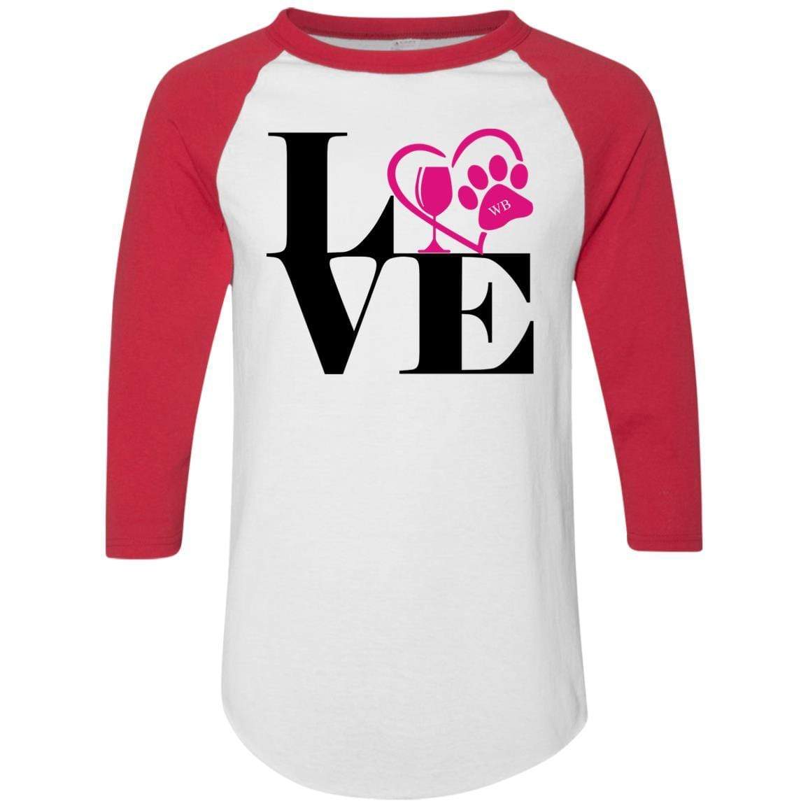 T-Shirts White/Red / S WineyBitches.Co "Love Paw 2" Augusta Colorblock Raglan Jersey WineyBitchesCo